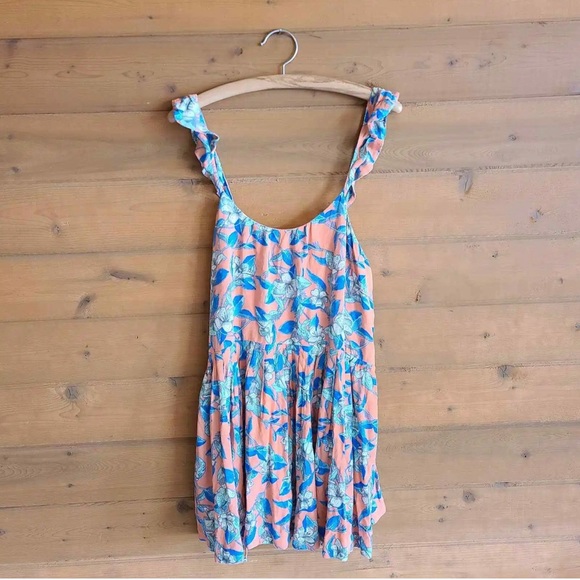 Free People Dear You Mini Dress Orange Floral Ruffle Open Back Size 4 - Picture 4 of 4